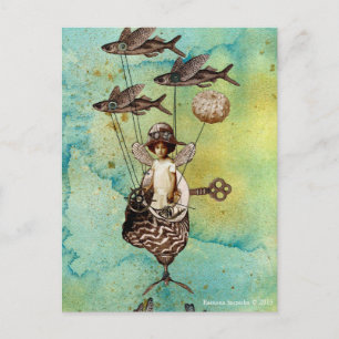Steampunk Flying Fish Seaship Postcard