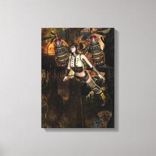 steampunk flying girl wrapped canvas