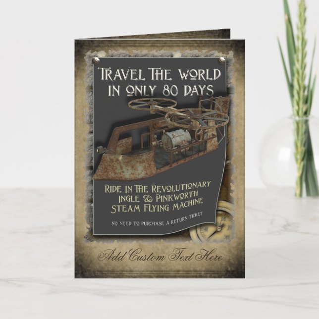 Steampunk Flying Machine Greetings Card (Front)