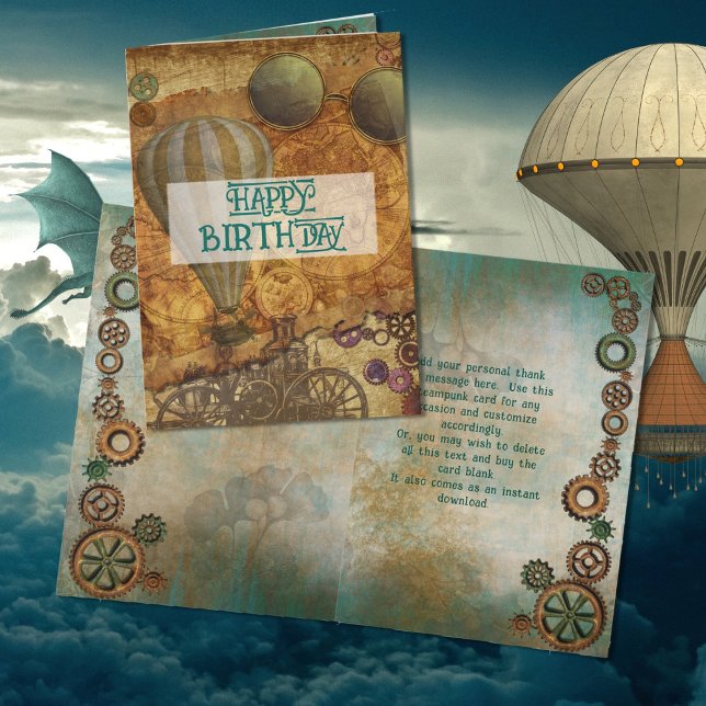 Steampunk Folded Thank You Message Card (Creator Uploaded)