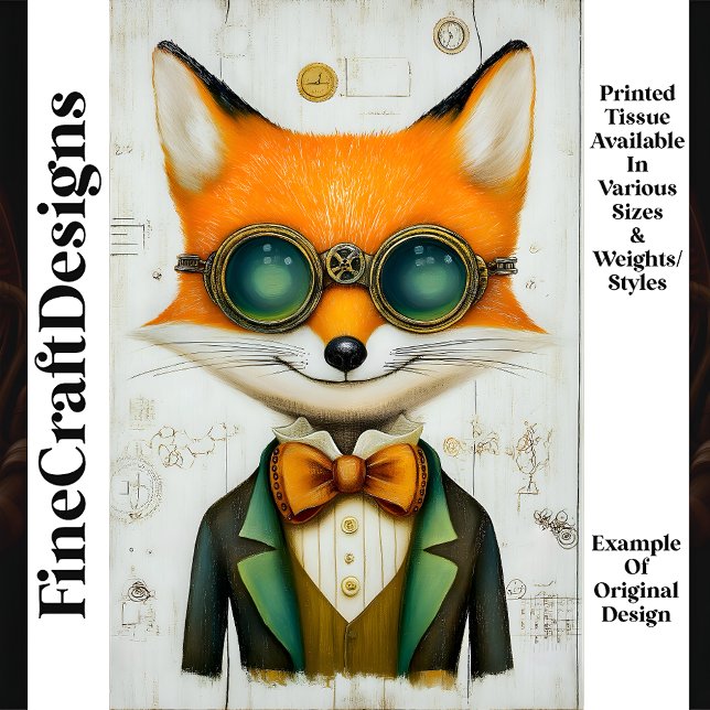 Steampunk Fox In Goggles Jacket Tie M3 Decoupage Tissue Paper (Creator Uploaded)