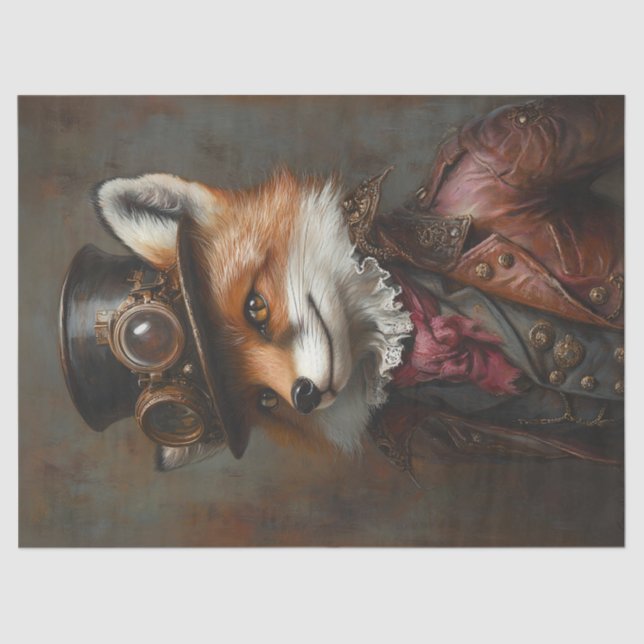 Steampunk Fox Wearing Goggles Decoupage Tissue Paper (Front)