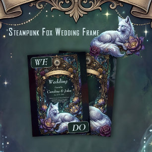 Steampunk Fox Wedding Frame.  Invitation