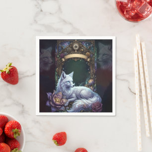 Steampunk Fox Wedding Frame. Napkin