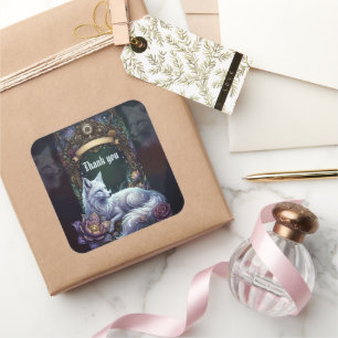 Steampunk Fox Wedding Frame.  Square Sticker