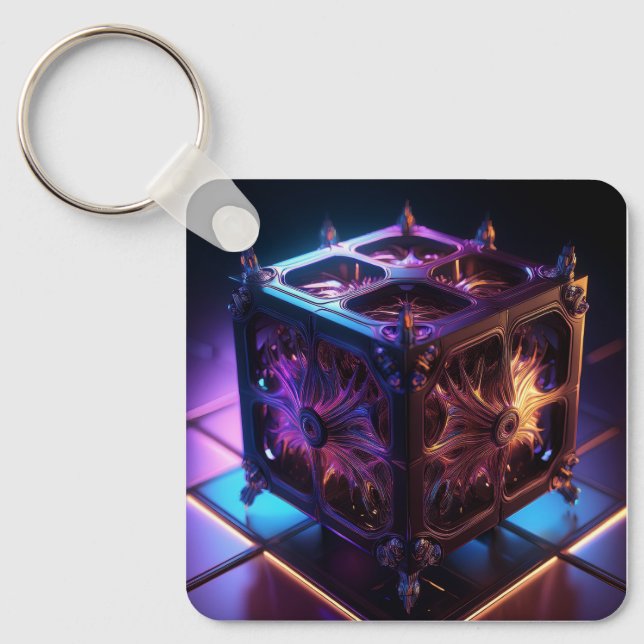 Steampunk Fractal Reflective Music Box Keychain (Front)
