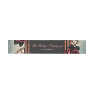 Steampunk Frame with Red Roses and Gears Invitation Belly Band