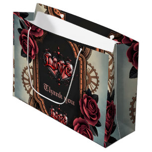 Steampunk Frame with Red Roses and Gears Large Gift Bag