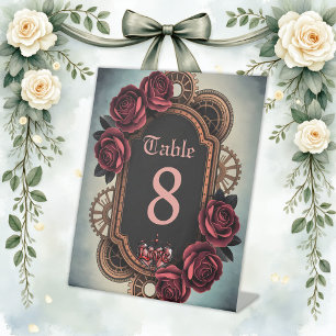 Steampunk Frame with Red Roses and Gears  Pedestal Sign