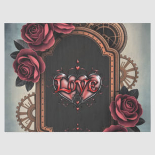 Steampunk Frame with Red Roses and Gears  Tissue Paper