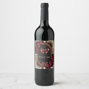 Steampunk Frame with Red Roses and Gears  Wine Label