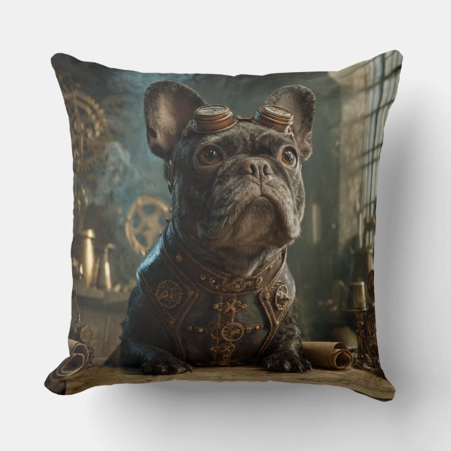 Steampunk Frenchie (Édition 1) - Coussin Jeté (Recto)