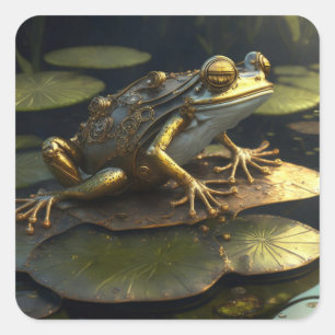 Steampunk Frog Gothic Art Square Sticker