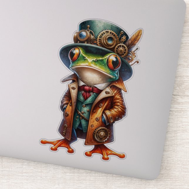 Steampunk Frog Transparent Sticker (Detail)