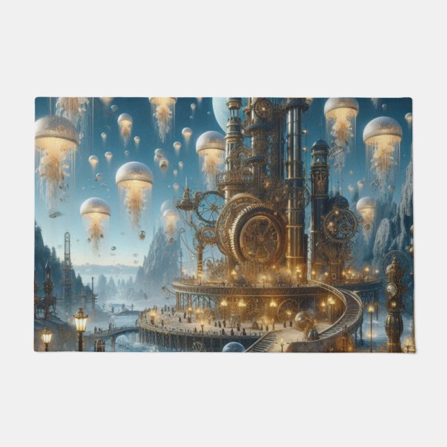 Steampunk Futuristic Ancient City with Jellyfish  Doormat (Front)