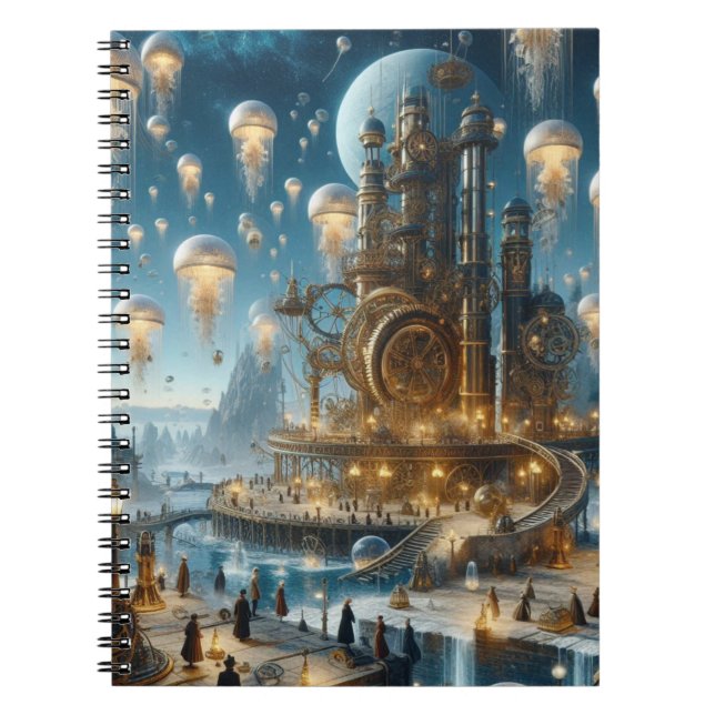 Steampunk Futuristic Ancient City with Jellyfish  Notebook (Front)