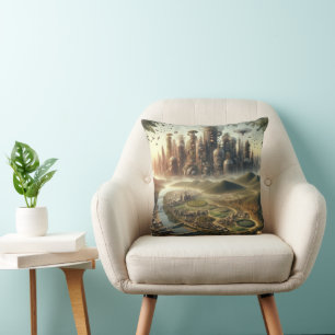 Steampunk Garden City Fantasy City Throw Pillow