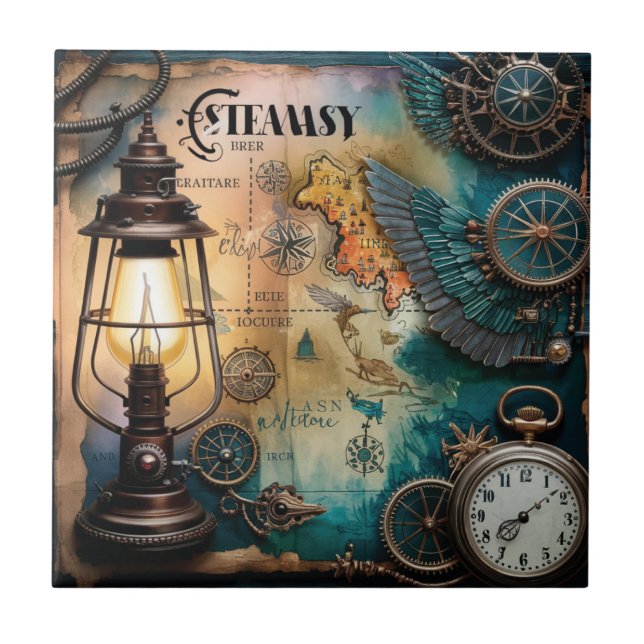 Steampunk Gas Lamp Ceramic Tile (Front)