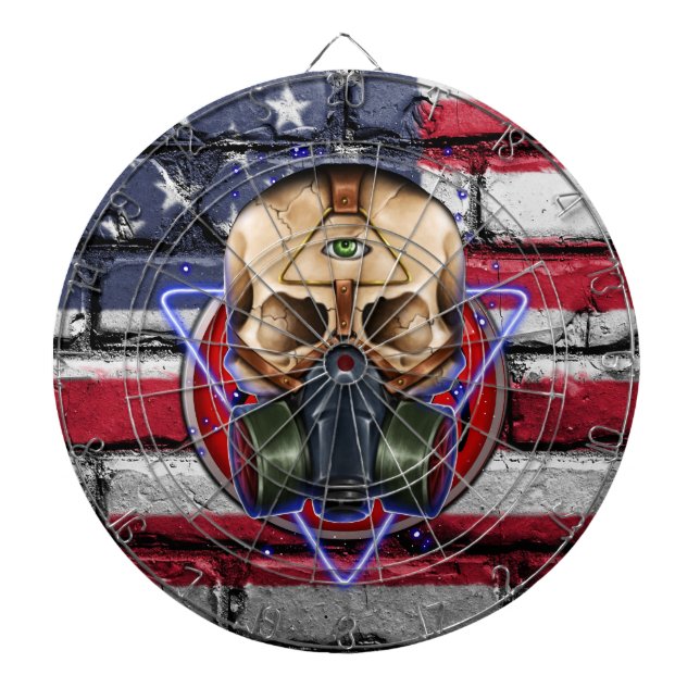 Steampunk Gasmask Skull Biohazard American Flag Dartboard (Front)