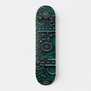 Steampunk Gear Emerald Green Retrofuturism Skateboard