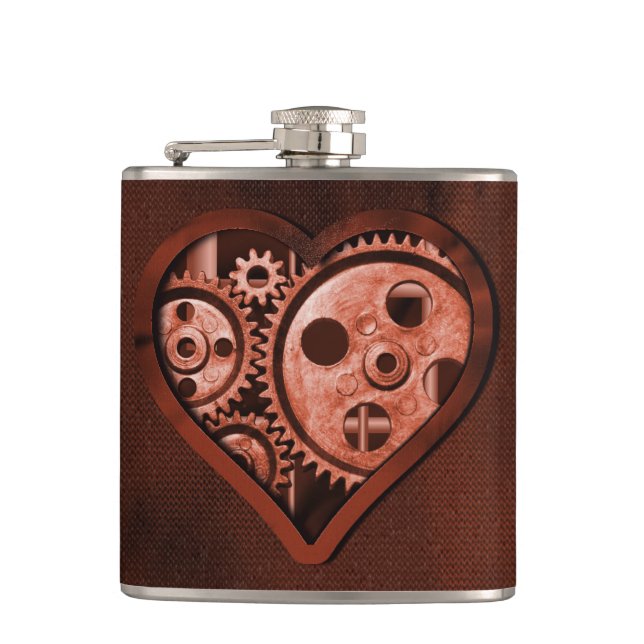 Steampunk Gear Heart Hip Flask (Front)