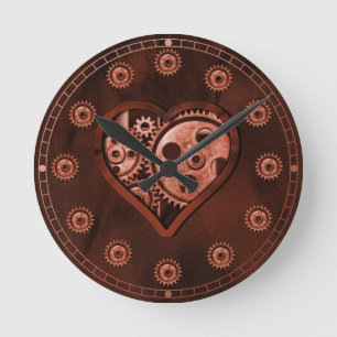 Steampunk Gear Heart Round Clock
