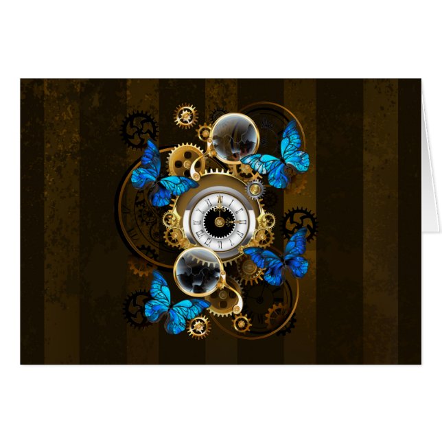 Steampunk Gears and Blue Butterflies (Front Horizontal)