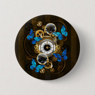 Steampunk Gears and Blue Butterflies 2 Inch Round Button