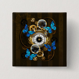 Steampunk Gears and Blue Butterflies 2 Inch Square Button