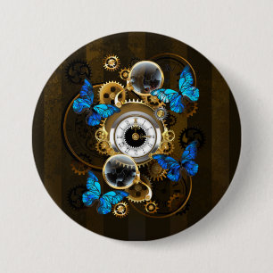 Steampunk Gears and Blue Butterflies 3 Inch Round Button