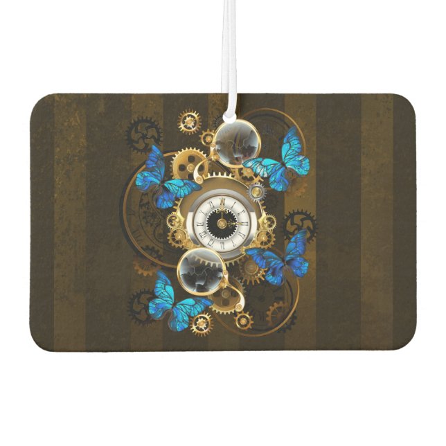 Steampunk Gears and Blue Butterflies Air Freshener (Front)