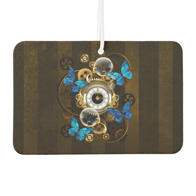 Steampunk Gears and Blue Butterflies Air Freshener (Front)
