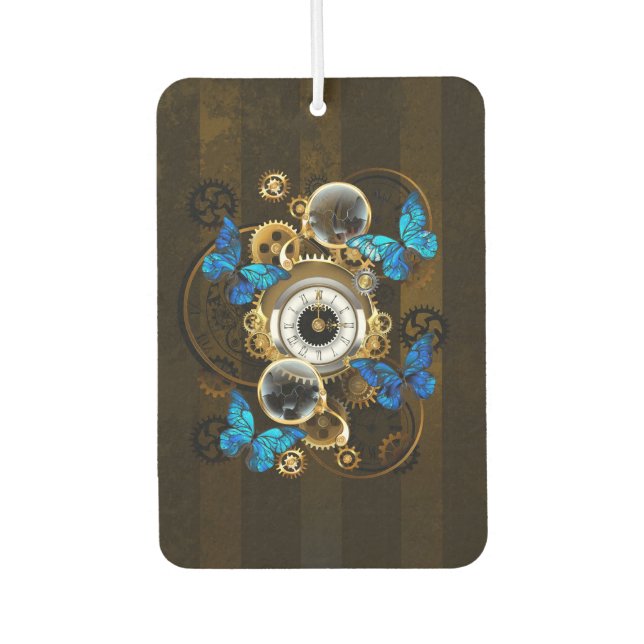 Steampunk Gears and Blue Butterflies Air Freshener (Front)