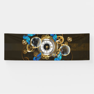 Steampunk Gears and Blue Butterflies Banner