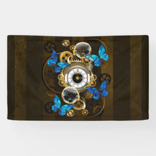 Steampunk Gears and Blue Butterflies Banner