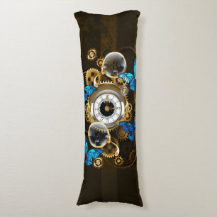 Steampunk Gears and Blue Butterflies Body Pillow