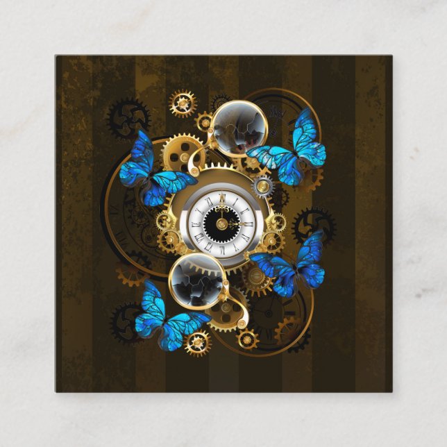 Steampunk Gears and Blue Butterflies Calling Card (Front)