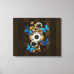 Steampunk Gears and Blue Butterflies Canvas Print