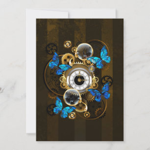Steampunk Gears and Blue Butterflies Card