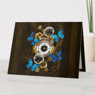 Steampunk Gears and Blue Butterflies Card