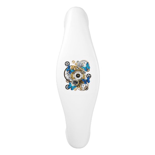 Steampunk Gears and Blue Butterflies Ceramic Cabinet Pull (Front)