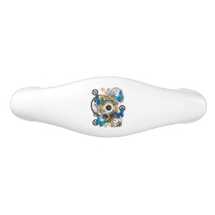 Steampunk Gears and Blue Butterflies Ceramic Drawer Pull