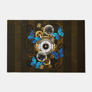 Steampunk Gears and Blue Butterflies Doormat