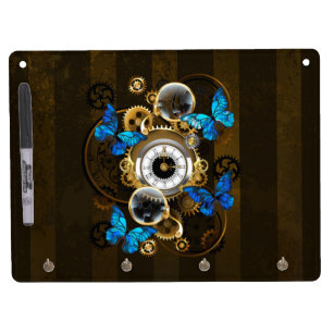 Steampunk Gears and Blue Butterflies Dry Erase Board With Keychain Holder