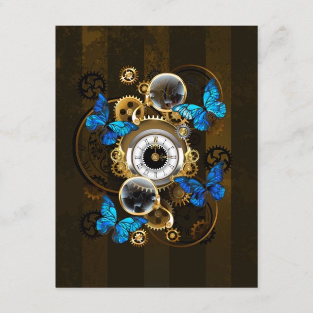 Steampunk Gears and Blue Butterflies Enclosure Card (Front)