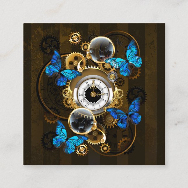 Steampunk Gears and Blue Butterflies Enclosure Card (Front)