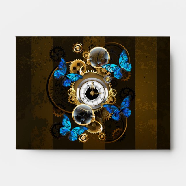 Steampunk Gears and Blue Butterflies Envelope (Front)