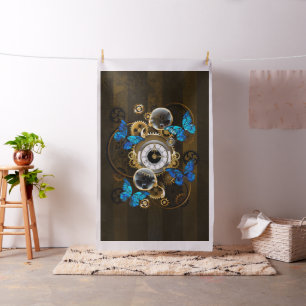 Steampunk Gears and Blue Butterflies Fabric