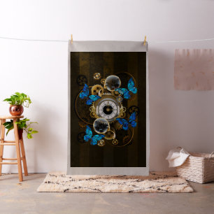 Steampunk Gears and Blue Butterflies Fabric