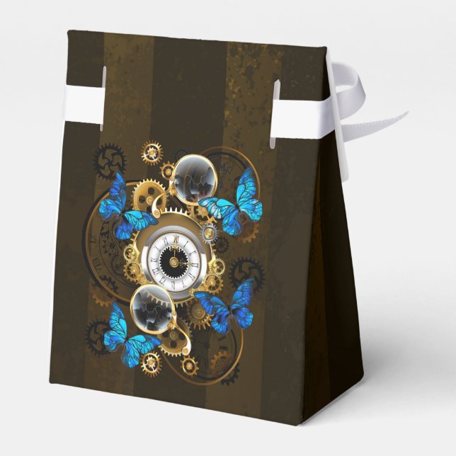 Steampunk Gears and Blue Butterflies Favor Box (Back Side)